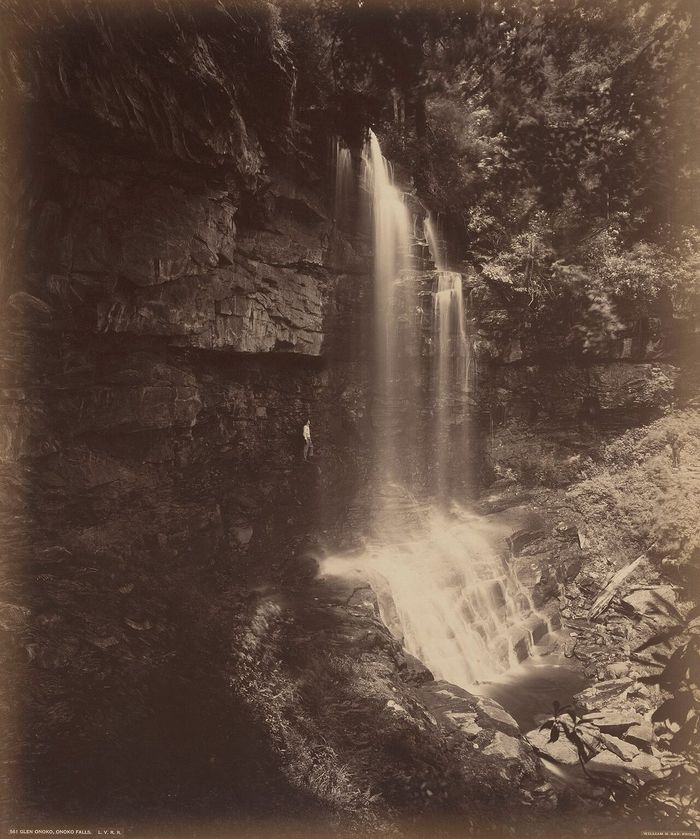 Onoko Falls in Glen Onoko, photographed about 1895 — a tall waterfall dropping through a wooded ravine.